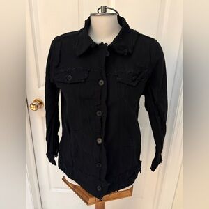 Pink Pineapple Women's Black Button-Up Linen/cotton Jacket/shacket ladies